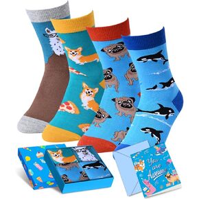 HAPPYPOP Animal Lover Gifts Ideas - Cute Corgi Socks, Shark Socks, Lllama Socks for Kids 4-9 Years