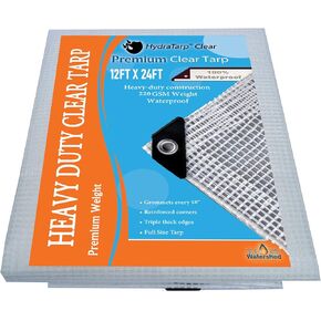 Watershed Innovations HydraTarp 14 mil Heavy Duty Clear Greenhouse Tarp, 12 ft by 24 ft…