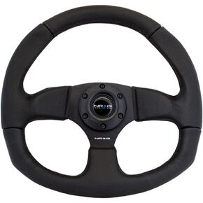 NRG Innovations NRG-RST-009R Reinforced Steering Wheel Leather Steering Wheel With/Black Stitch/Black Leather/Spoke D-Shape Flat Bottom 320 MM / 330 MM