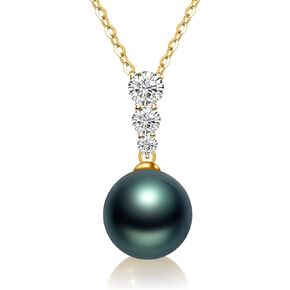 Tahitian Black Pearl Necklace, 18K Gold Plated 925 Sterling Silver, for Women - Gifts for Mom, Wife, Anniversary, Mother's Day, Birthday, Christmas, Valentine's Day