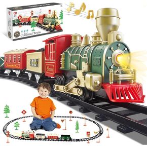 JUQU Train Set - Train Toys for Boys w/Lights & Sounds (ON/Off), Toddler Toy Train Sets w/Locomotive Engine, Cars& Tracks, Christmas Train Gift for 3 4 5 6 7 8+ Year Old Kids Birthday Gifts