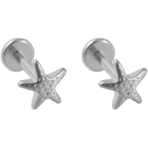 16G Starfish Cartilage Tragus Small Earring for Women Men Titanium Simple Statement Star Flat Back Stud Earrings Internally Threaded Hypoallergenic Nose Helix Conch Labret Piercing Jewelry