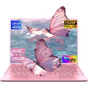 كمبيوتر محمول 14 بوصة Celeron N5095 يصل إلى 2.9 جيجا هرتز، كمبيوتر محمول Win 11 مع ملحق SSD 8+256 جيجا بايت 1 تيرابايت، دعم الكمبيوتر المحمول 5G WiFi 丨BT 4.2 丨مروحة تبريد 丨1920*1200丨واقي الماوس ولوحة المفاتيح - وردي