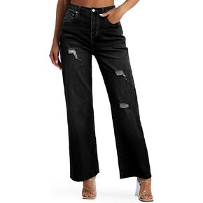 Genleck Women's Wide Leg Jeans - Casual High Waisted Stretchy Jeans Straight Leg Denim Pants with Pockets