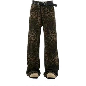 Y2k Leopard Pattern Jeans Baggy Jeans Grunge Pants Streetwear Pants Straight Leg Pants Unisex