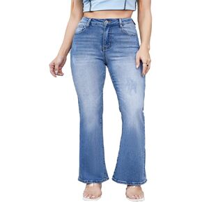 LEIJIJEANS Plus Size Flared Jeans for Women High Waist Boot Cut Women Jeans Full Length Mom Stretchy Slim Pants