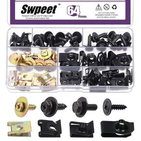 Swpeet 64Pcs Universal Metal Engine Under Cover Body Bolts Bumper Fender and Metal Trim Panel Spring Clip Auto Car U-Clip Trim Moulding Clip with Matched Screws
