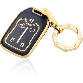 for GMC Key Fob Cover Car Key Case Shell with Fashion Keychain fit Acadia Terrain Yukon for Suburban Tahoe (Black)