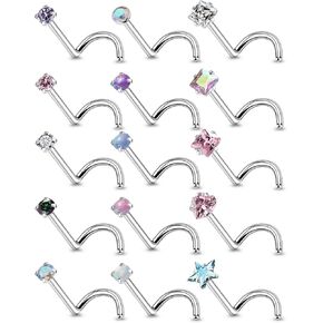 18G 20G Nose Rings Studs Surgical Stainless Steel L Shaped Screw Nose Rings Studs Hypoallergenic Nose Piercing Jewelry Cubic Zirconia Opal Nose Rings Studs Piercing Jewelry for Women Men