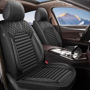 Car Seat Covers Full Set Fit for Cadillac SRX 2010-2016 Waterproof Faux Leather Car Seat Cushions Automotive 5 Seat Covers Set（Black&Grey）