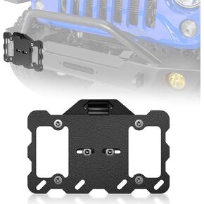 Universal Front Bumper License Plate Frame Compatible with Front Bumper with D-rings Mounting, License Bracket Holder Relocation, D-rings Mount, Fits Most Off-Road Cars Trucks SUVs