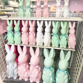 Easter Decorations - Green Flocked Easter Bunny Decor - Spring Tables Decoration Centerpieces Indoor - Easter Decorating Bunnies for Home Party (Medium)