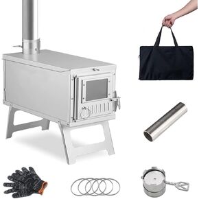 Portable Backpacking Stove Wood Burning Camp Stove with 8.2ft Storable Chimney and Adjustable Smoke Vent for Camping, Ice-fishing, Cookout, Hiking, Travel, Ultralight Wood Stove