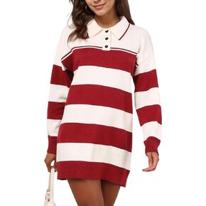 LifeShe Women's Striped Sweater Dress Long Sleeve Knit Pullover Sweaters Loose Tunic Mini Dresses