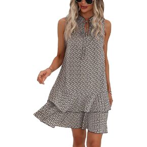 SweatyRocks Women's Print Casual Smock Dress Tiered Ruffle Hem Dress