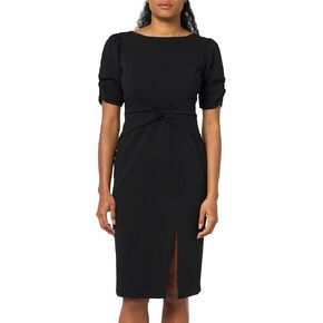 DKNY womens Desk to Dinner Front Slit Ruched Sleeve Dress
