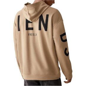 Floerns Men's Letter Print Long Sleeve Sweatshirt Drop Shoulder Hooded Pullover Top