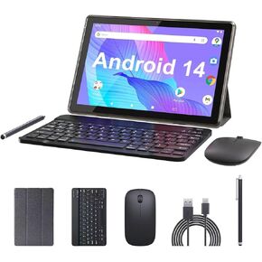 Tablet 10 Inch Android 13 Tablet, 2 in 1 Tablets, Include Keyboard Mouse Case Stylus, 64GB ROM+8GB RAM 1TB expandable 2MP+8MP Dual cameras, 5G WIFI-6 Bluetooth 6000mAh Battery 10.1" 1280*800 HD Tab