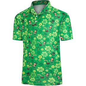 Yoimira Funny Golf Shirts for Men Short Sleeve, Hawaiian Men Polo Shirt Moisture Wicking Quick Dry Fit Print Casual