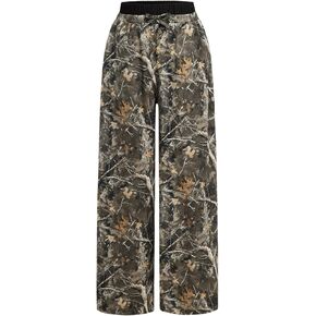 Milumia Girl's Camo Print Elastic Waist Trousers Straight Wide Leg Baggy Pants