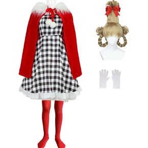 Cindy Lou Who Costume Womens Christmas Dress Outfits with Cloak for Girls Christmas Holiday Party