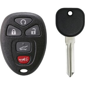 Keyless2Go Replacement for New Keyless Entry 5 Button Remote Start Car Key Fob for Select Vehicles with New Uncut Transponder Ignition Car Key Circle Plus B111