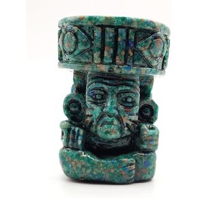 1.5In Green Malachite Ground Stone Maya God Handmade of Figurine of Huehueteot Teotihuacan Quetzalcoatl, 1.5 x 1.18 in - Weight 1.63 oz