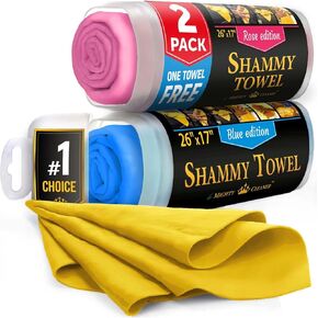 Premium Chamois Cloth for Car - 2pk +1 Free Shammy Towel for Car - 26"x17" - Super Absorbent Reusable Car Shammy Towel - Scratch-Free