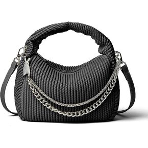 Soft Top Handle Clutch Purse for Women Designer Pleated Hobo Tote Bag with Metal Chain and Adjustable Leather Strap