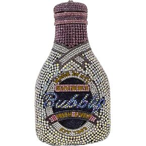 HUANG ZHUANG Women Champagne Bottle Evening Bag Rhinestone Clutch Purse Prom Sweet Crystal Handbag Party Cocktail