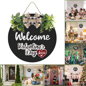 Interchangeable Wooden Seasonal Welcome Sign, Rustic Round Welcome Front Door Wreaths for Home/Wall/Porch Decor, for Easter Spring Summer Fall Halloween Christmas All Season Decorations-Gifts