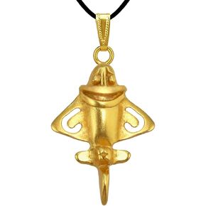 Across The Puddle, 24k GP Quimbaya Flyer Pendant Necklace - Precolumbian Jewelry - Original Golden Jets Collection - Ancient Aircraft, Astronaut, Airplane Jet