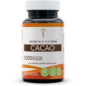 Cacao 120 Capsules, 1000 mg, USDA Organic Cacao (Theobroma Cacao) Dried Raw Beans (120 Capsules)