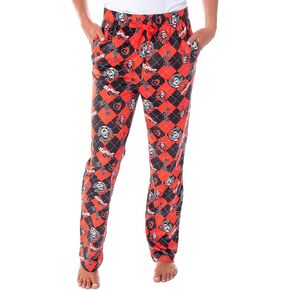 DC Comics Harley Quinn Women's Black And Red Diamond Classic Character Lounge Pajama Pants