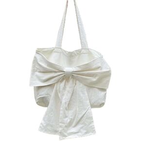 Ballerina Core Coquette Ribbon Bow Tote Bag Soft Canvas Knitted Tote Bag with Bow Cotton Canvas Shoulder Handbag for Women