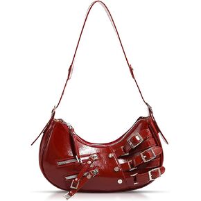 Retro Shoulder Bag for Women, Glossy Leather Underarm Bag, Handbag Suitable for Important Occasions, Work, Travel(Red)