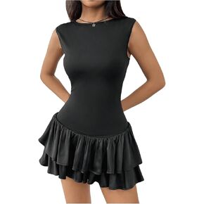 Milumia Women's Tiered Layered Tank Dress Ruffle Sleeveless Mini Dresses