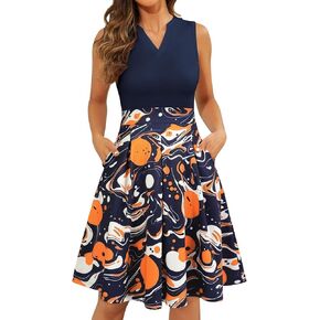 Sureple Fit and Flare Summer Dress for Women Casual for Church Knee Length Swing Sleeveless Dress with Pockets