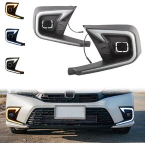 LED Fog Lights White Daytime Running Lights (DRL) Amber Turn Signal Lights Blue Low Beam Lights Compatible with Honda Civic 11th Gen 2021 2022 2023 2024