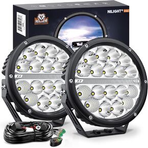 Nilight 9 Inch Round Offroad LED Driving Lights with DRL 2PCS 140W 15560LM IP68 Spot Flood Combo Work Light with 12AWG DT Connector Wiring Harness Kit for 4x4 Jeep Truck ATV UTV SUV
