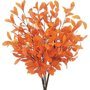 Uieke 6 Pcs Artificial Fall Eucalyptus Stems Fall Eucalyptus Leaves Plants Fall Decorations with Fall Leaves for Autumn Office Home Wedding Centerpiece Fall Florals Arrangement Decor (Orange)