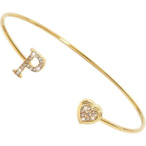 Initial Gold Bangle Bracelets for Women, Dainty 18K Gold Plated Gold Heart Initial Bracelets Cuff Gift Jewelry for Women Bridesmaid