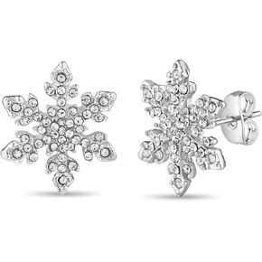 Scienza Snowflake Sparkle Earrings — Holiday Earrings for Women — Silver Finished Alloy Setting w/Round White Crystals — Christmas Stud Earrings — Christmas Gifts for Women