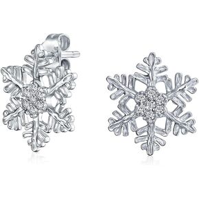 Holiday Party Winter Flower Christmas Jewelry Set Ice Blue CZ Accent Branch Snowflake Pendant Necklace Stud Earring For Women Teens .925 Sterling Silver