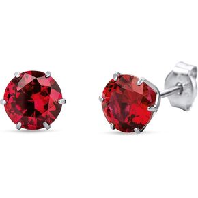 Women Jewelry 14K (585) White Gold Round Ruby/Sapphire/Cubic Zirconia/Emerald Classic everyday Stud Earrings