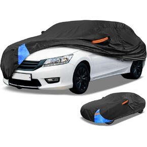 Universal Full Exterior Sedan Car Cover Waterproof All Weather for Automobiles Outdoor Full Cover Rain Sun UV Protection Aluminum Film Fit for Sedan Length 199" to 208"
