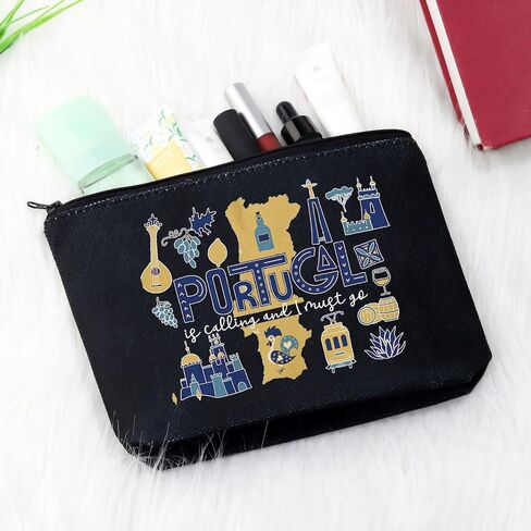 Portugal Vacation Travel Gift Portugal Bachelorette Party Gift Portugal Is Calling I Must Go Travel Makeup Bag (Must Go Portugal Bag) in Kuwait