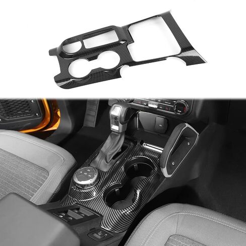 Carbon Fiber Black Center Console Gear Shift Cover Cup Holder Trim Center Console Gear Shifter Panel Cover Compatible with Ford Bronco Interior Accessories 2021 2022+ in Saudi Arabia