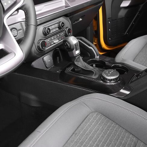 Carbon Fiber Black Center Console Gear Shift Cover Cup Holder Trim Center Console Gear Shifter Panel Cover Compatible with Ford Bronco Interior Accessories 2021 2022+ in Saudi Arabia