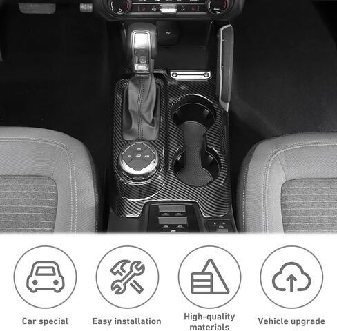 Carbon Fiber Black Center Console Gear Shift Cover Cup Holder Trim Center Console Gear Shifter Panel Cover Compatible with Ford Bronco Interior Accessories 2021 2022+ in Saudi Arabia